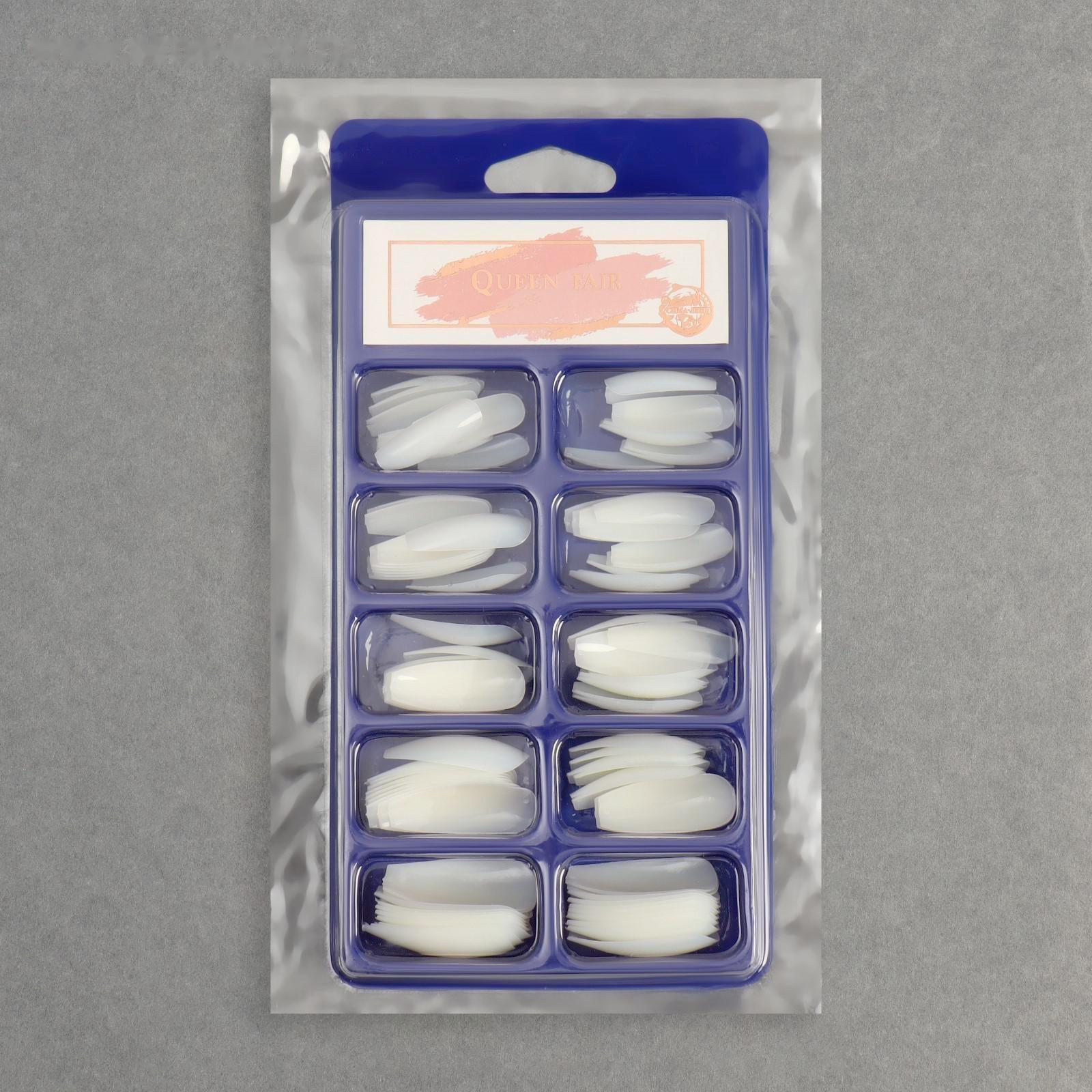 Типсы для ногтей, 100 шт, форма балерина, полное покрытие, контейнере, цвет бежевый