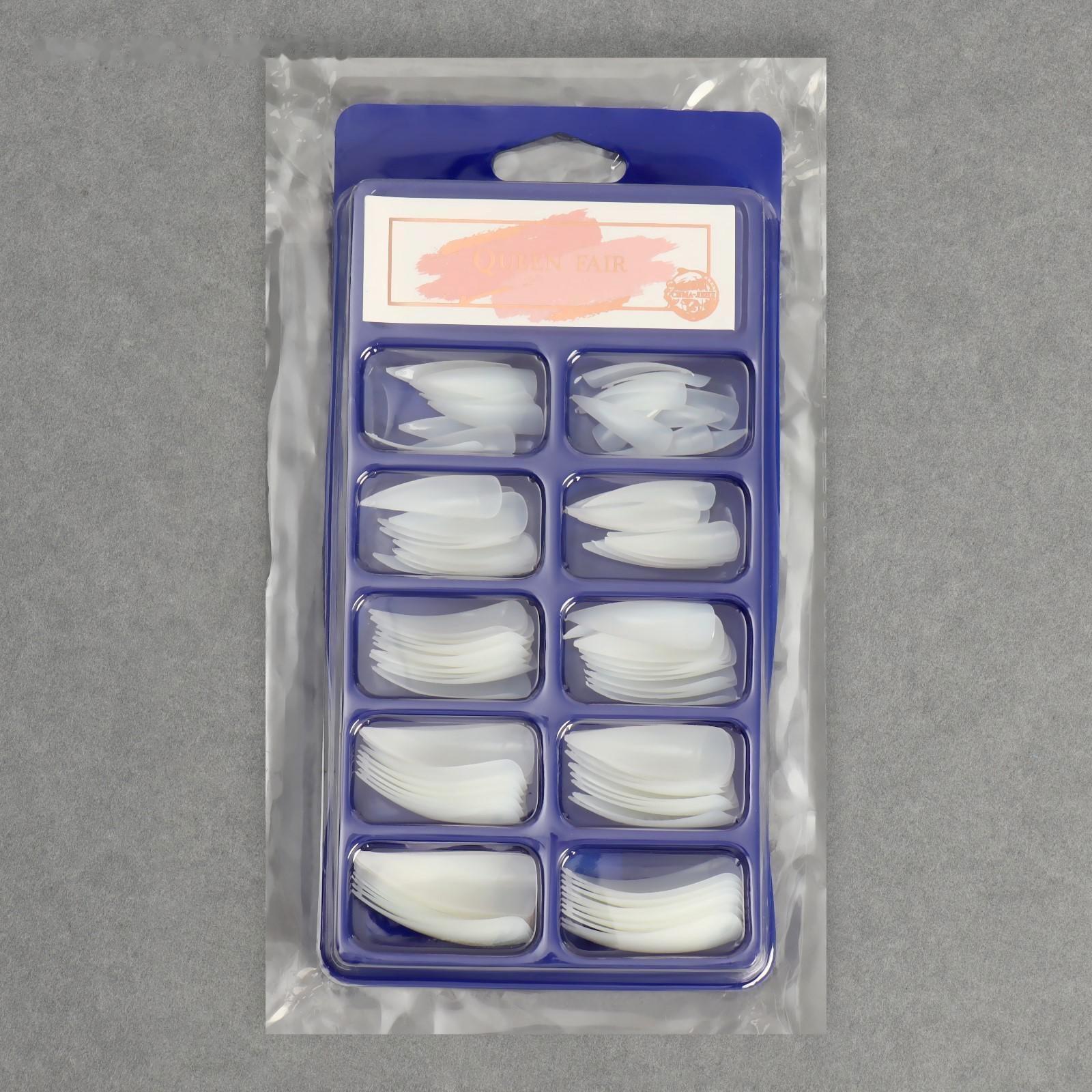 Типсы для ногтей, 100 шт, форма стилет, короткая контактная зона, в контейнере, цвет бежевый