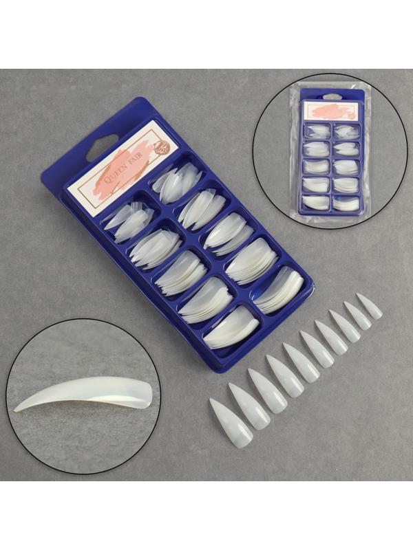 Типсы для ногтей, 100 шт, форма стилет, короткая контактная зона, в контейнере, цвет бежевый