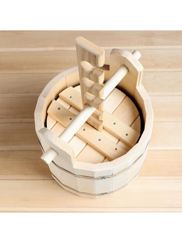 Кадка из липы, 10л, с прижимным гнетом, нержавеющий обод 