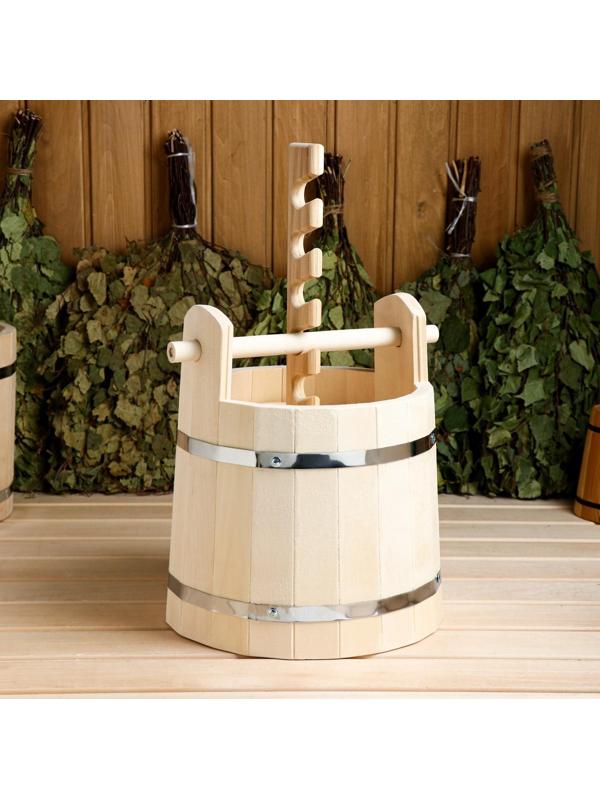 Кадка из липы, 10л, с прижимным гнетом, нержавеющий обод 