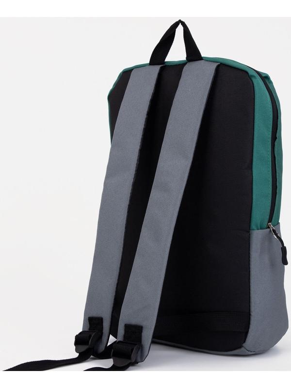 Рюкзак текстильный с карманом, серый/зеленый, 22х13х30 см