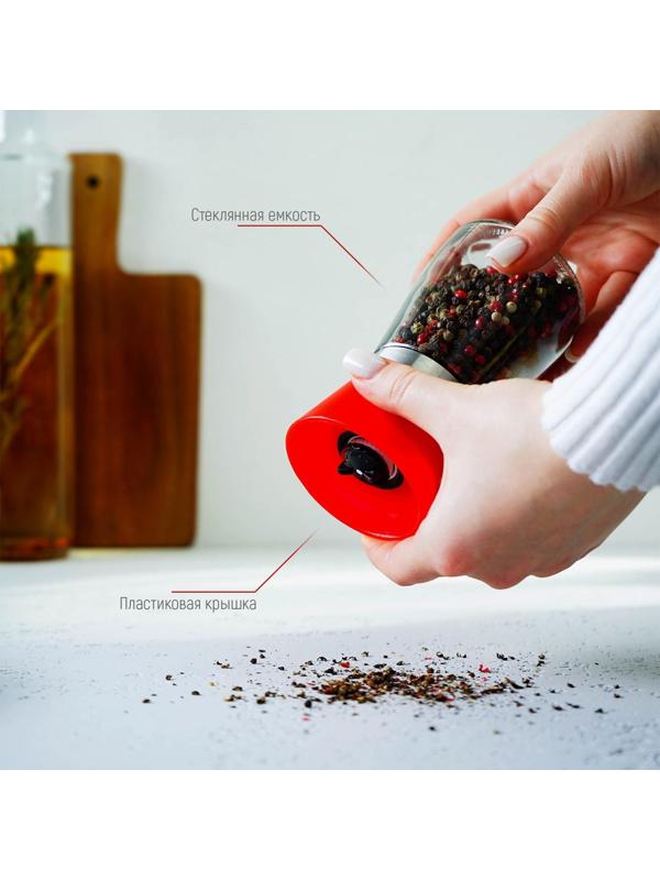 Мельница для специй «Модерн», 6,5×6,5×13 см, 180 мл, цвет красный