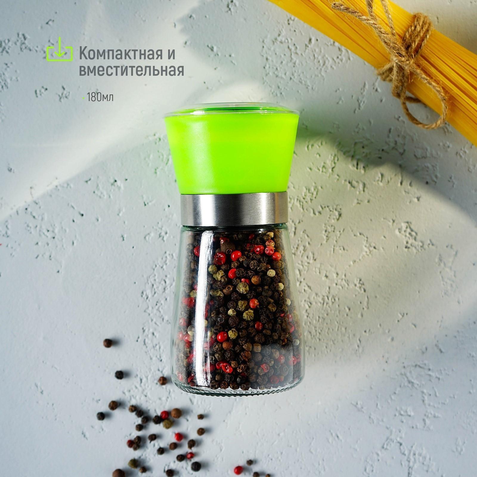Мельница для специй «Модерн», 6,5×6,5×13 см, 180 мл, цвет зелёный