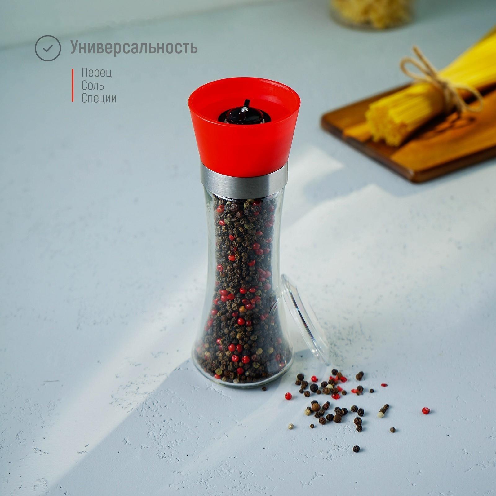 Мельница для специй «Модерн», 6,5×6,5×18,8 см, 200 мл, цвет красный