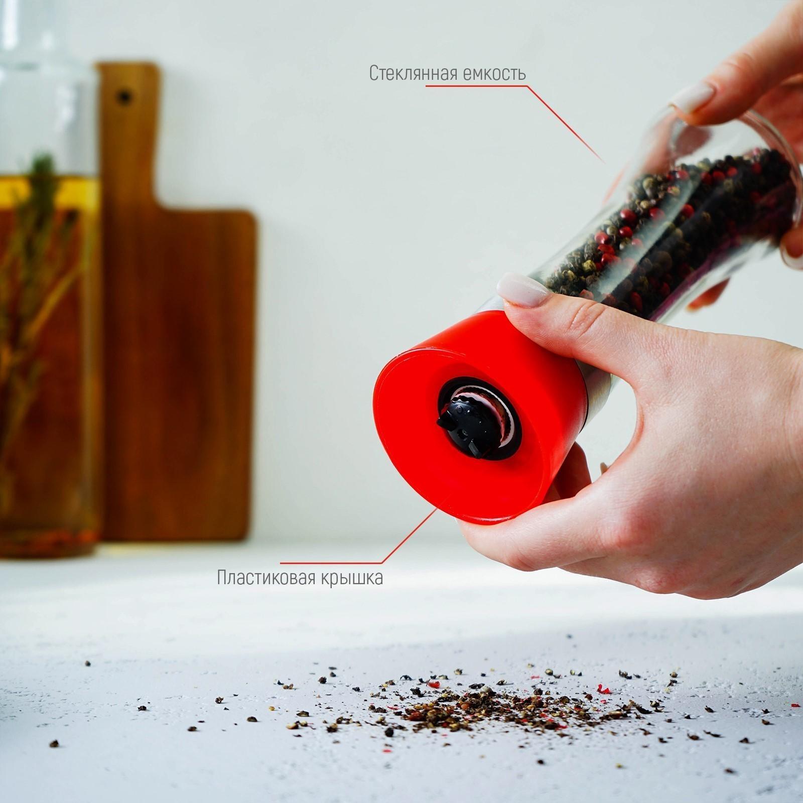 Мельница для специй «Модерн», 6,5×6,5×18,8 см, 200 мл, цвет красный