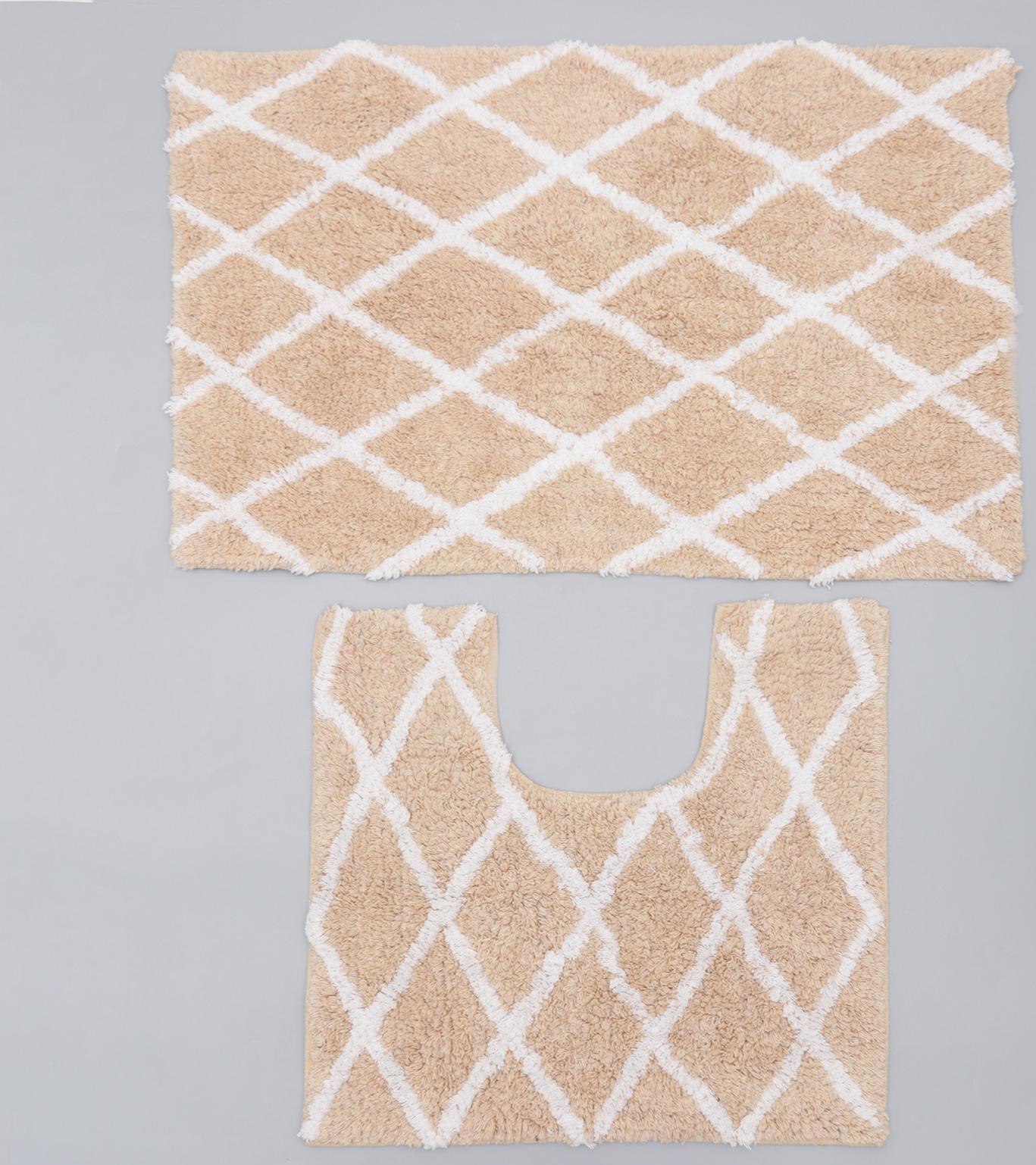 Набор ковриков для ванны AntiSlip, 2 шт: 50×80 см, 50×50 см, 100% хлопок, цвет бежевый