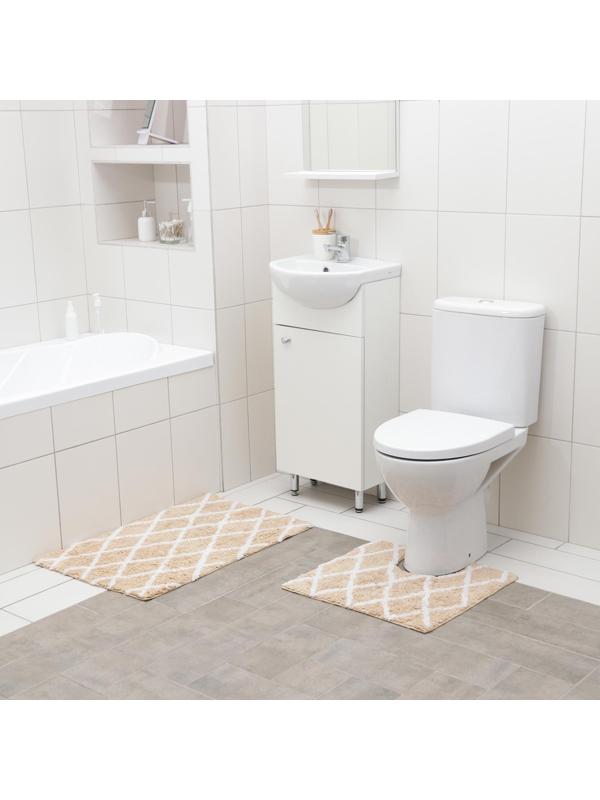 Набор ковриков для ванны AntiSlip, 2 шт: 50×80 см, 50×50 см, 100% хлопок, цвет бежевый