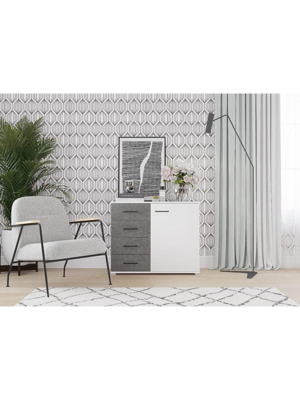 Комод Nova, 900х410х742, Белый/Бетон