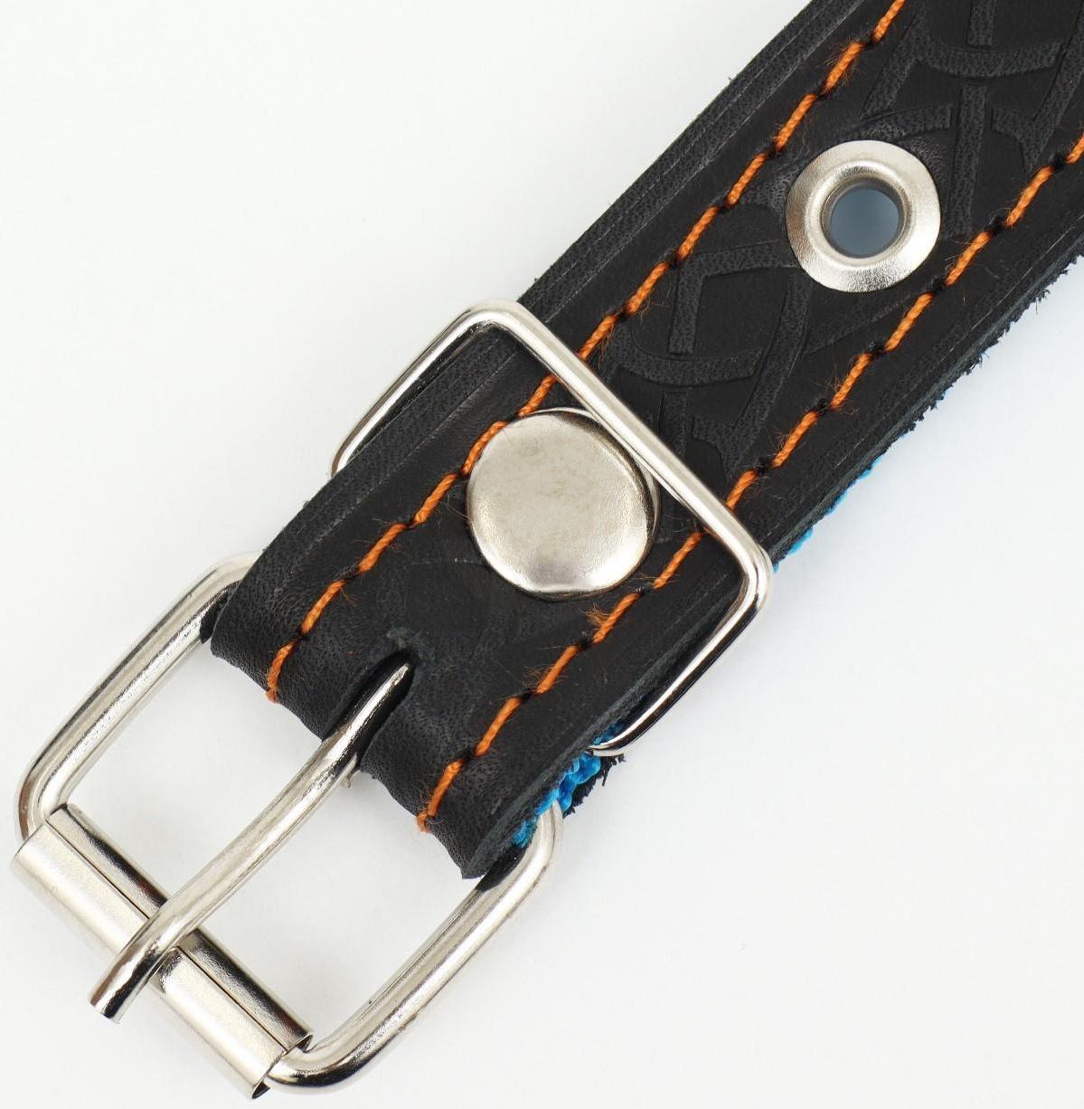 Ошейник кожаный усиленный капроном с полукольцом, 55 х 2,5 см, ОШ 27-53 см, чёрный