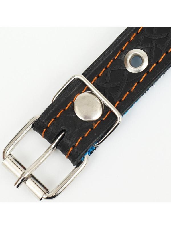 Ошейник кожаный усиленный капроном с полукольцом, 55 х 2,5 см, ОШ 27-53 см, чёрный