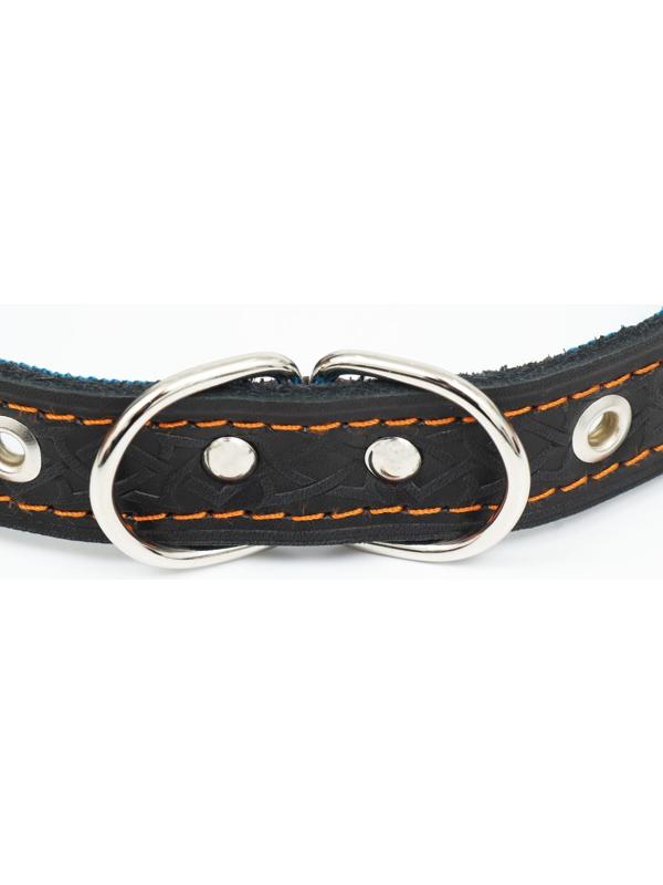 Ошейник кожаный усиленный капроном с полукольцом, 55 х 2,5 см, ОШ 27-53 см, чёрный