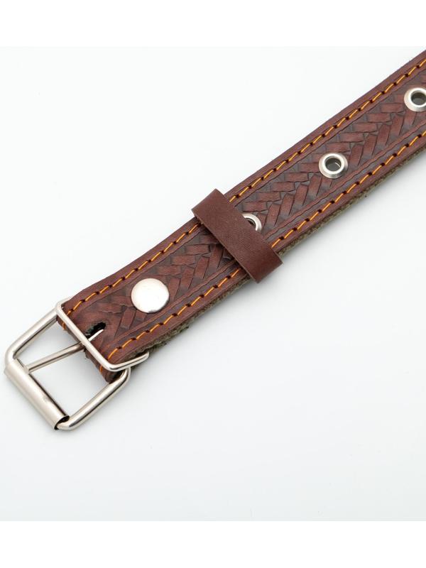 Ошейник комбинированный безразмерный, кожа/брезент, 60х3 см, ОШ 30-57 см, коричневый/зелёный