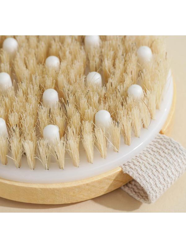 Щётка массажная для тела Доляна, с ремешком, 10×10×3,4 см, натуральная щетина