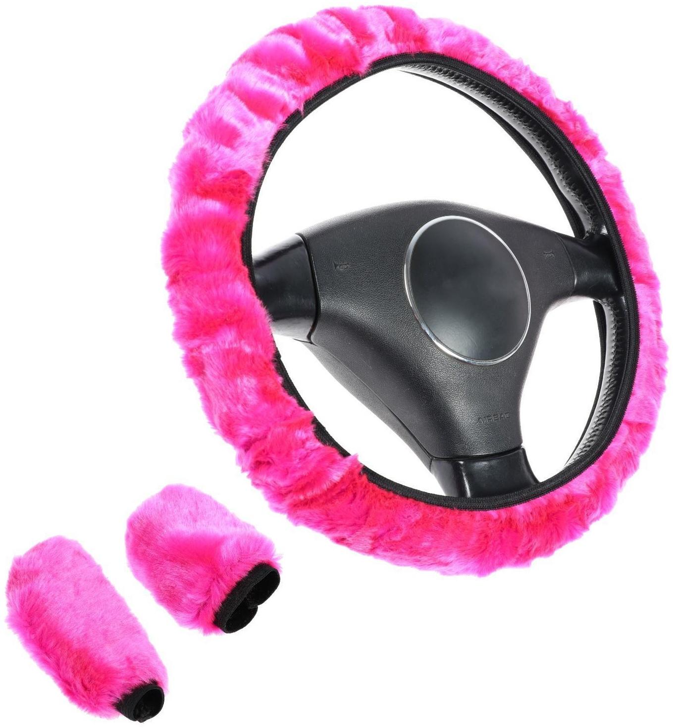 Оплетка, чехол кпп, чехол ручника, мультиразмерный, розовый, набор 3 шт