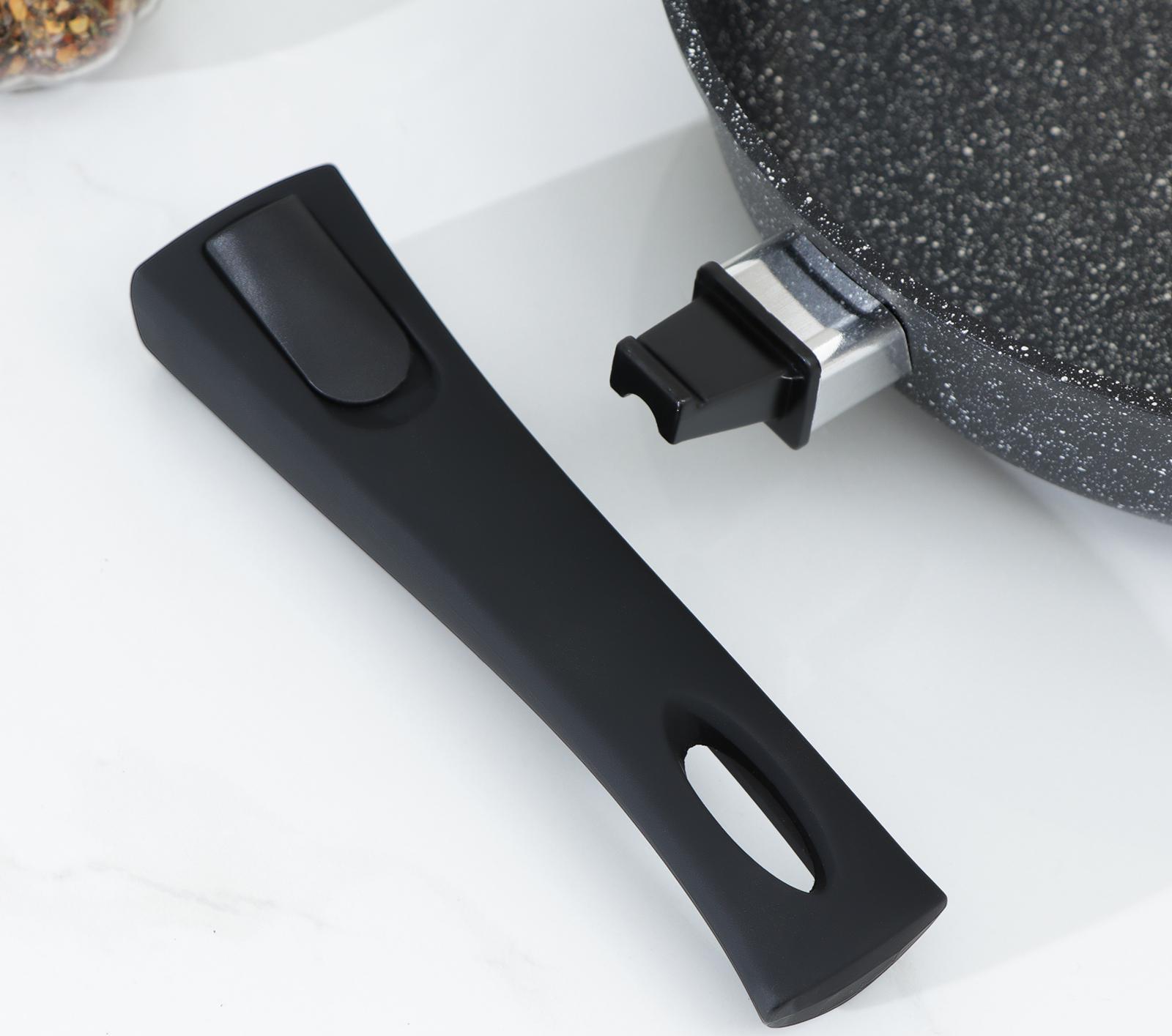 Сковорода Доляна «Элит», d=24 см, пластиковая ручка, стеклянная крышка, антипригарное покрытие, цвет чёрный