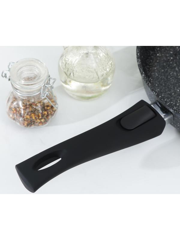 Сковорода Доляна «Элит», d=24 см, пластиковая ручка, стеклянная крышка, антипригарное покрытие, цвет чёрный