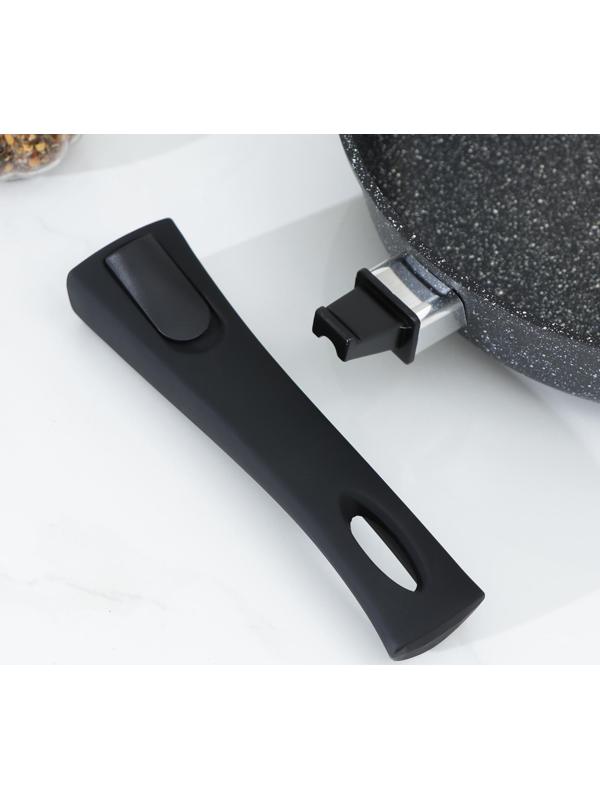 Сковорода Доляна «Элит», d=24 см, пластиковая ручка, стеклянная крышка, антипригарное покрытие, цвет чёрный