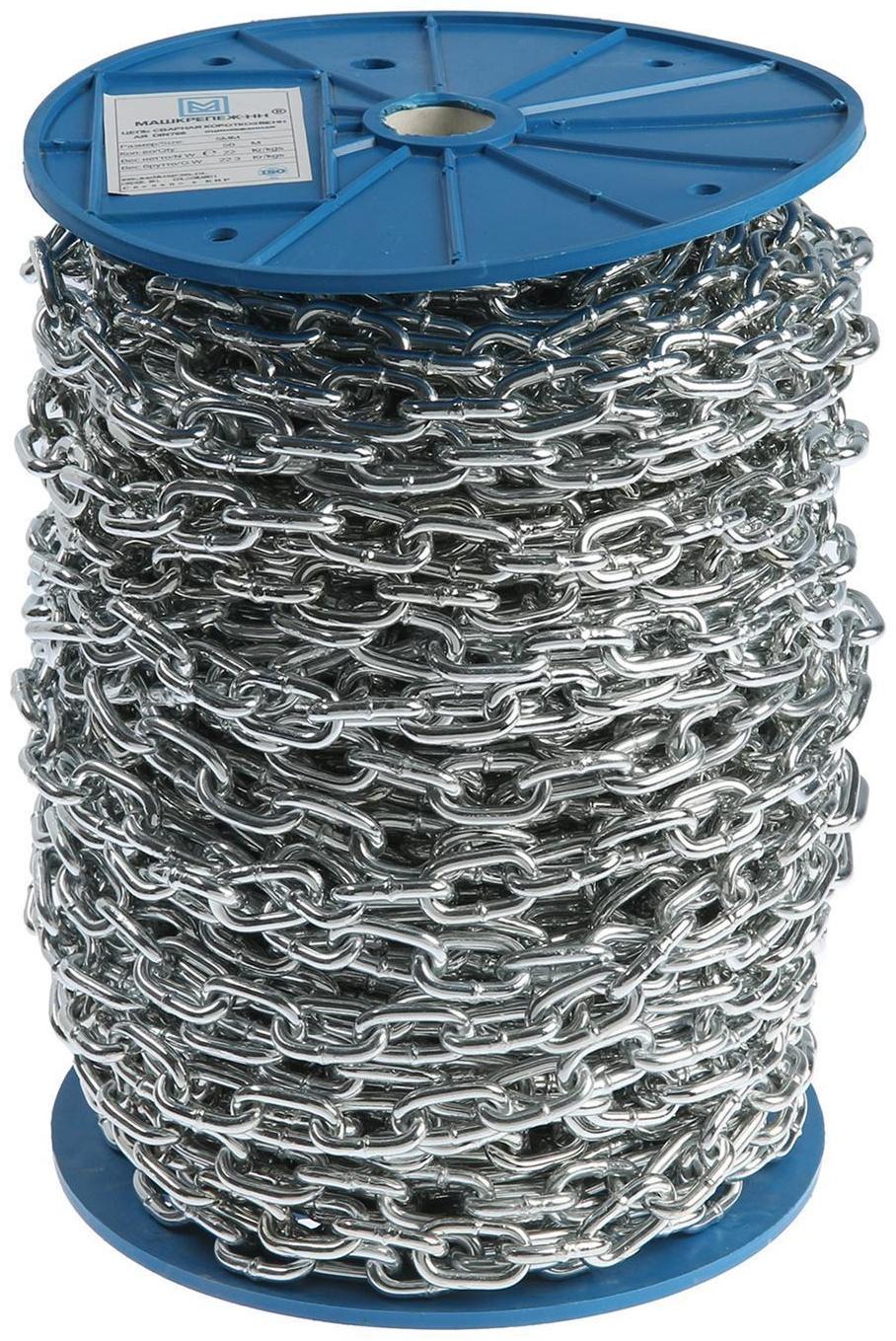 Цепь сварная короткозвенная DIN 766, d=5 мм, оцинкованная, в катушке 40 м
