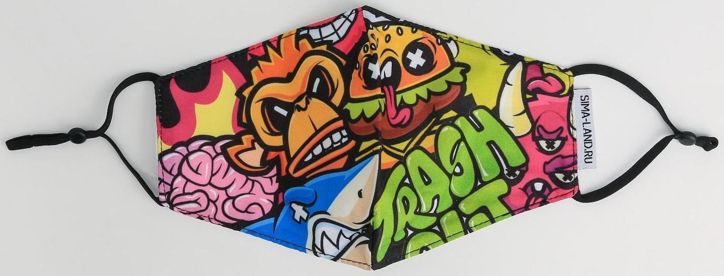 Маска тканевая с регулирующимися завязками, защитная TRASH