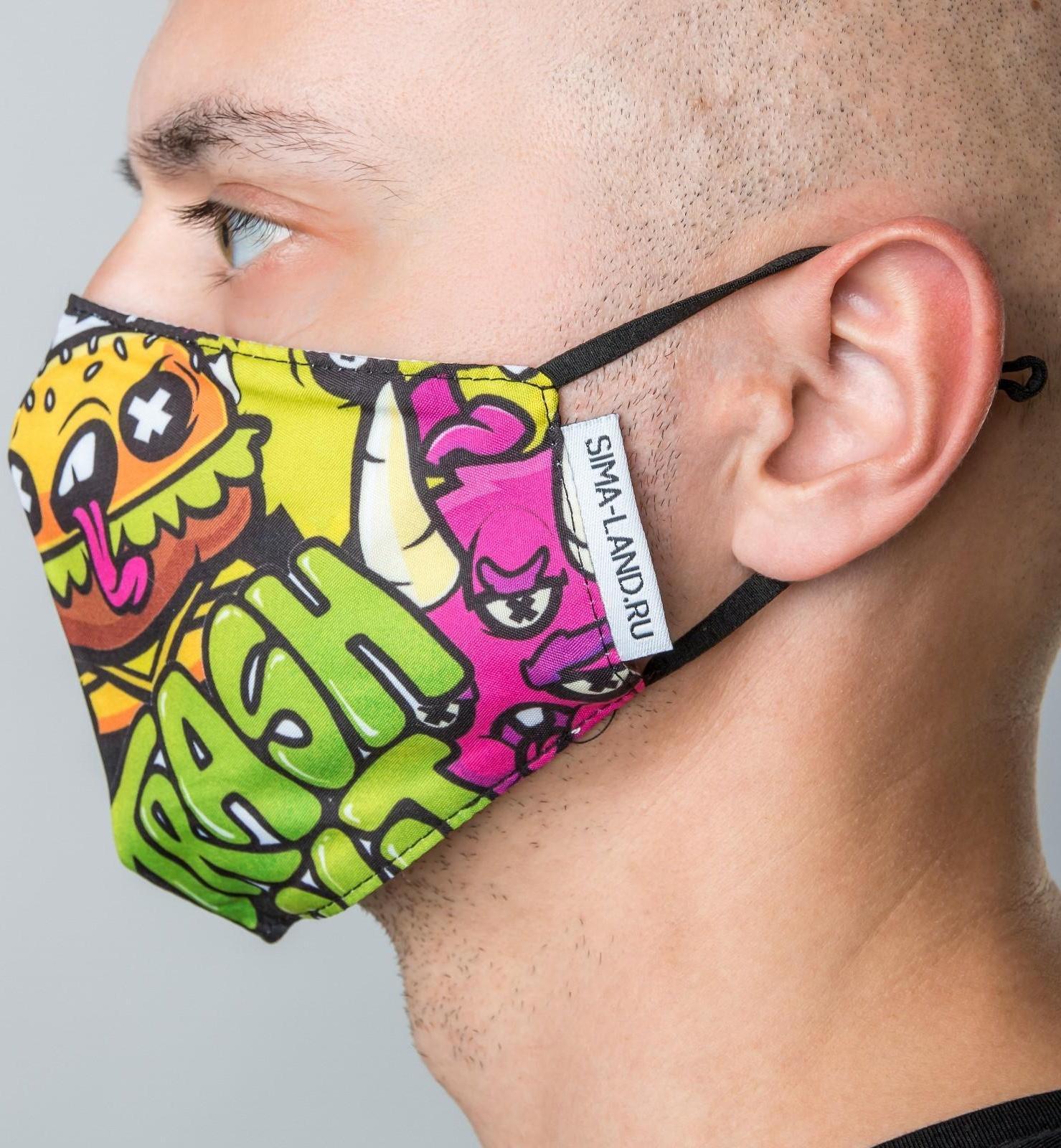 Маска тканевая с регулирующимися завязками, защитная TRASH