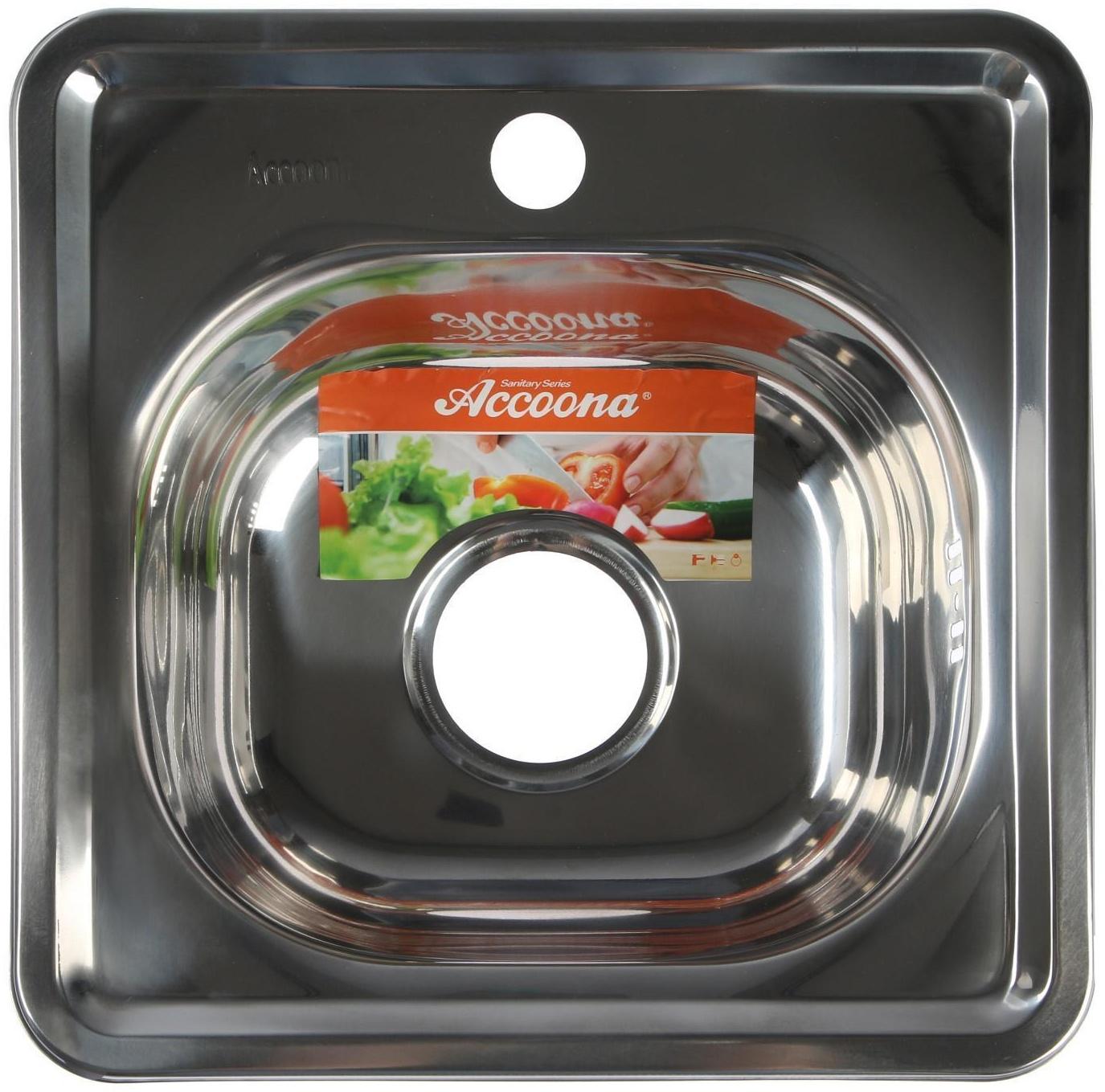 Мойка кухонная Accoona AB3838, врезная, толщина 0.6 мм, 380х380х165 мм, глянец