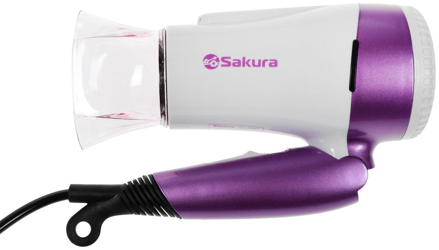 Фен Sakura SA-4039V, 1400 Вт, 1 скорость, 2 температурных режима, бело-фиолетовый