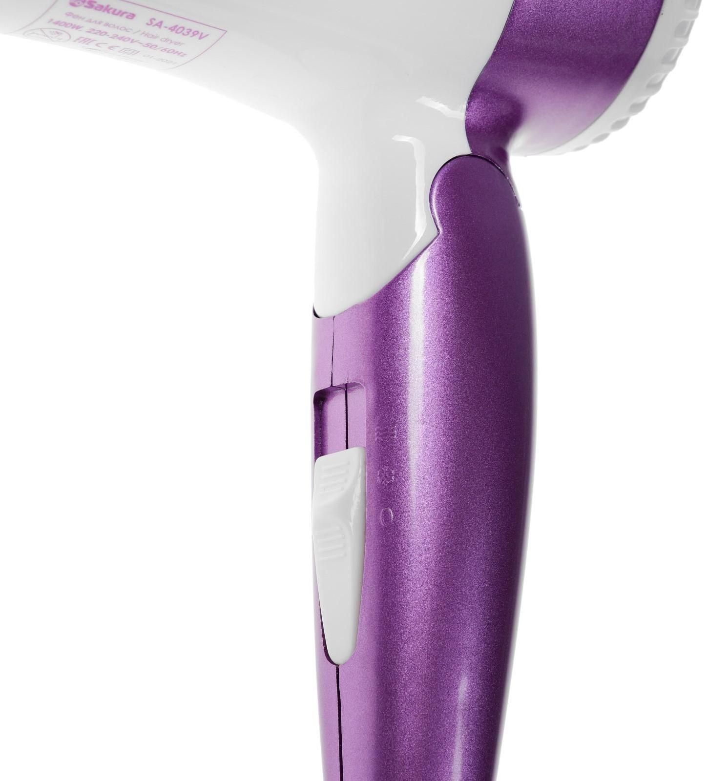 Фен Sakura SA-4039V, 1400 Вт, 1 скорость, 2 температурных режима, бело-фиолетовый