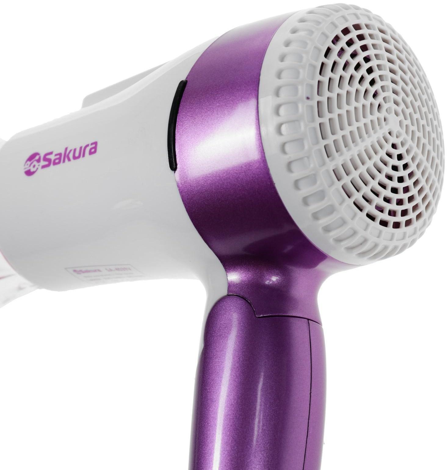 Фен Sakura SA-4039V, 1400 Вт, 1 скорость, 2 температурных режима, бело-фиолетовый