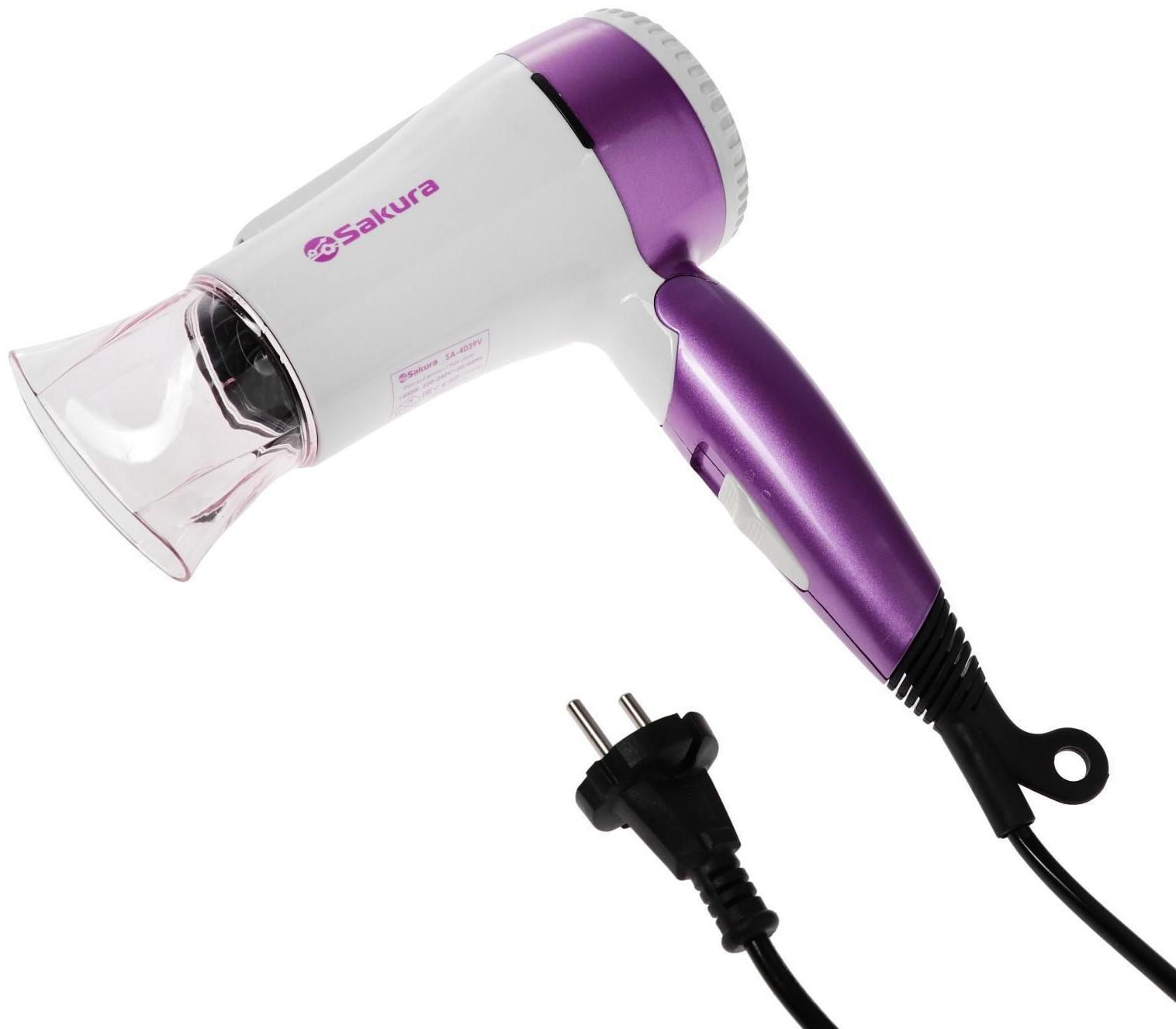 Фен Sakura SA-4039V, 1400 Вт, 1 скорость, 2 температурных режима, бело-фиолетовый