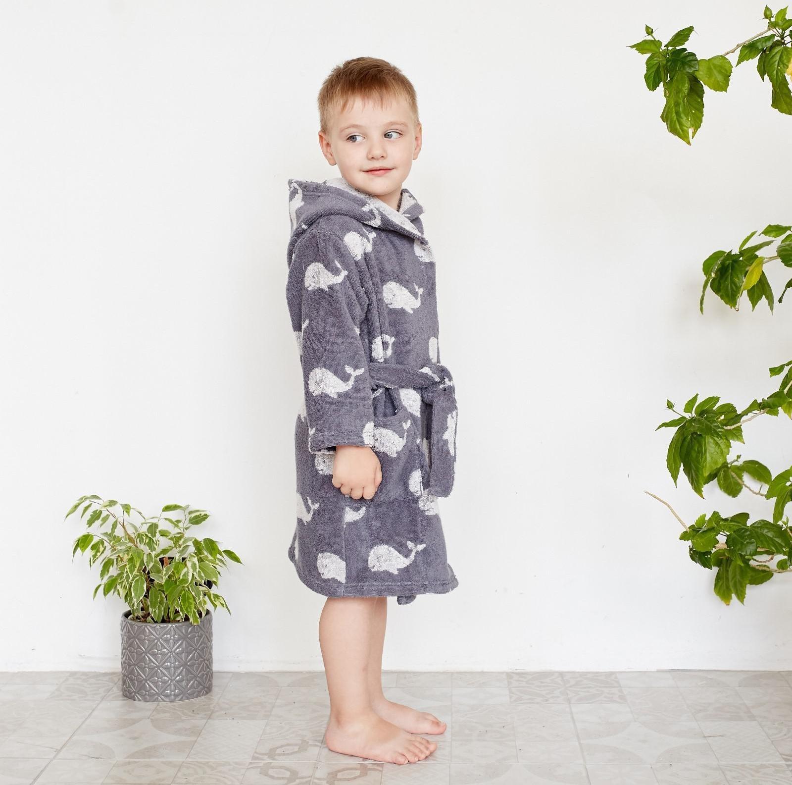 Халат махровый детский Крошка Я «Зоопарк» размер 30, цвет серый, 100% хлопок 360 г/м2