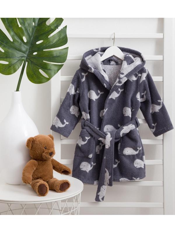 Халат махровый детский Крошка Я «Зоопарк» размер 30, цвет серый, 100% хлопок 360 г/м2