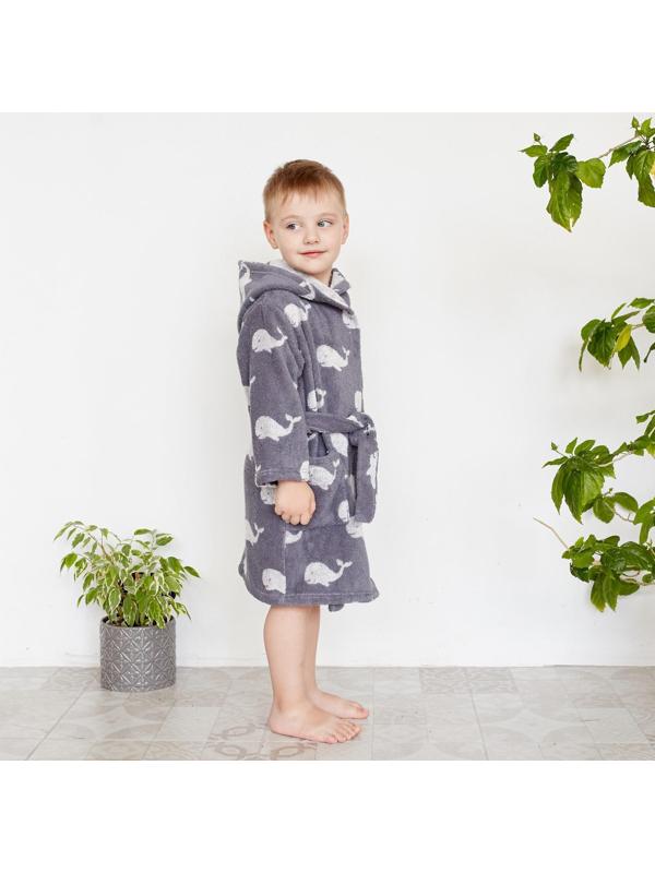 Халат махровый детский Крошка Я «Зоопарк» размер 30, цвет серый, 100% хлопок 360 г/м2