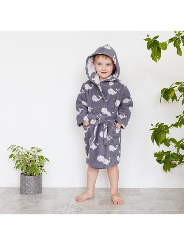 Халат махровый детский Крошка Я «Зоопарк» размер 30, цвет серый, 100% хлопок 360 г/м2