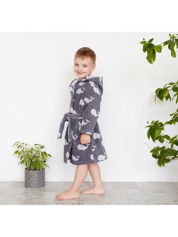 Халат махровый детский Крошка Я «Зоопарк» размер 30, цвет серый, 100% хлопок 360 г/м2