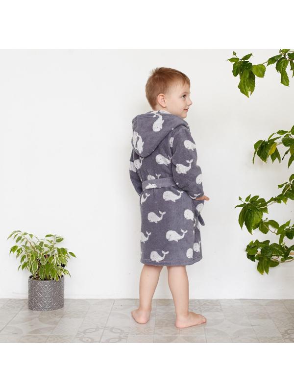 Халат махровый детский Крошка Я «Зоопарк» размер 30, цвет серый, 100% хлопок 360 г/м2