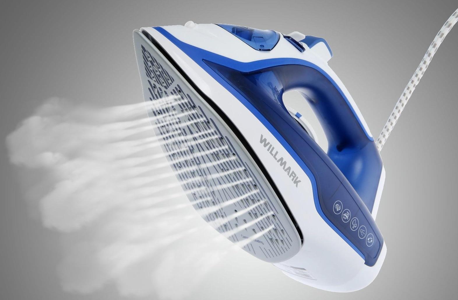 Утюг WILLMARK SI-2267CB, 2200 Вт, антипригарная подошва, 20 г/мин, 210 мл, сине-белый