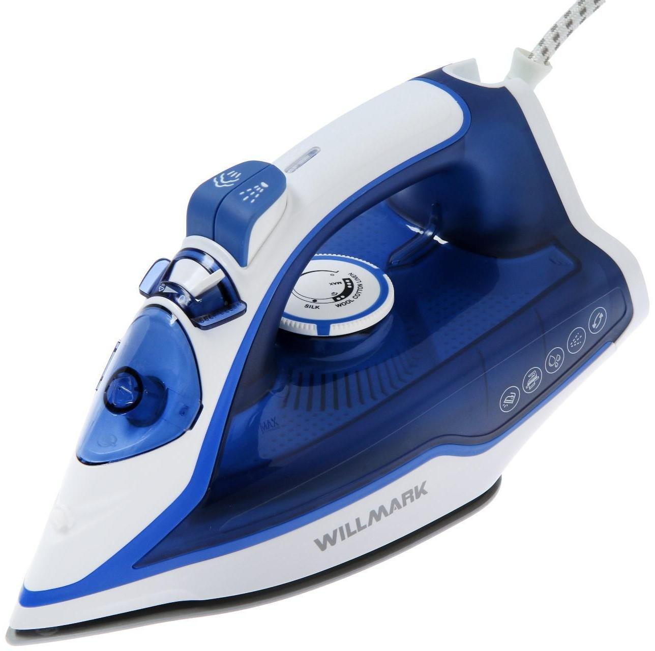 Утюг WILLMARK SI-2267CB, 2200 Вт, антипригарная подошва, 20 г/мин, 210 мл, сине-белый