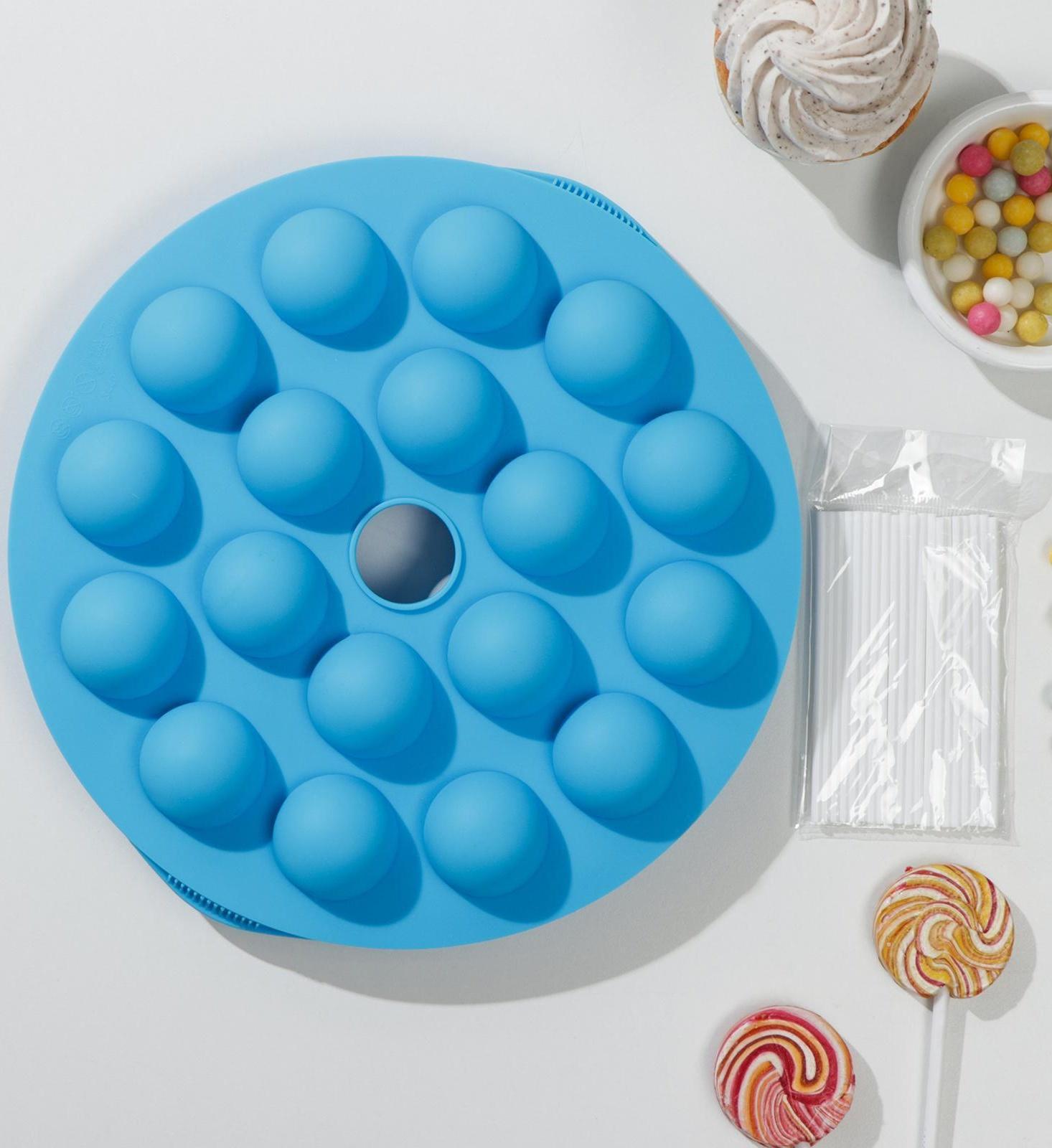 Форма для леденцов Доляна «Лолли-поп», 26×25×4 см, 18 ячеек (d=3,7 см), с палочками, цвет МИКС