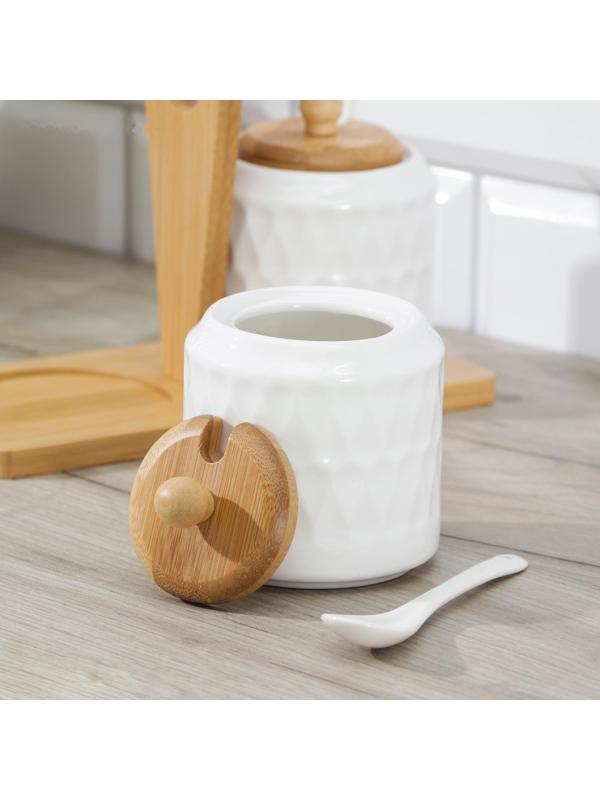 Набор банок керамический для сыпучих продуктов Доляна «Эстет. Герда», 2 предмета на деревянной подставке