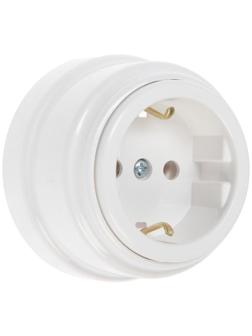 Розетка BYLECTRICA Ретро РА16-0202, 16А, одномест., наруж., с з/к, без крышки, IP20, белая