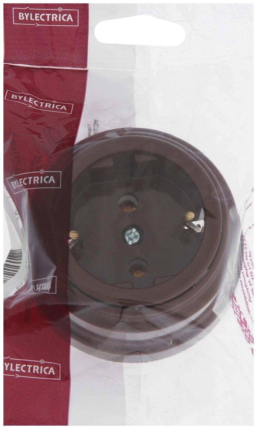 Розетка BYLECTRICA Ретро РА16-0202, 16А, одномест., наруж., с з/к, без крышки, IP20, корич.
