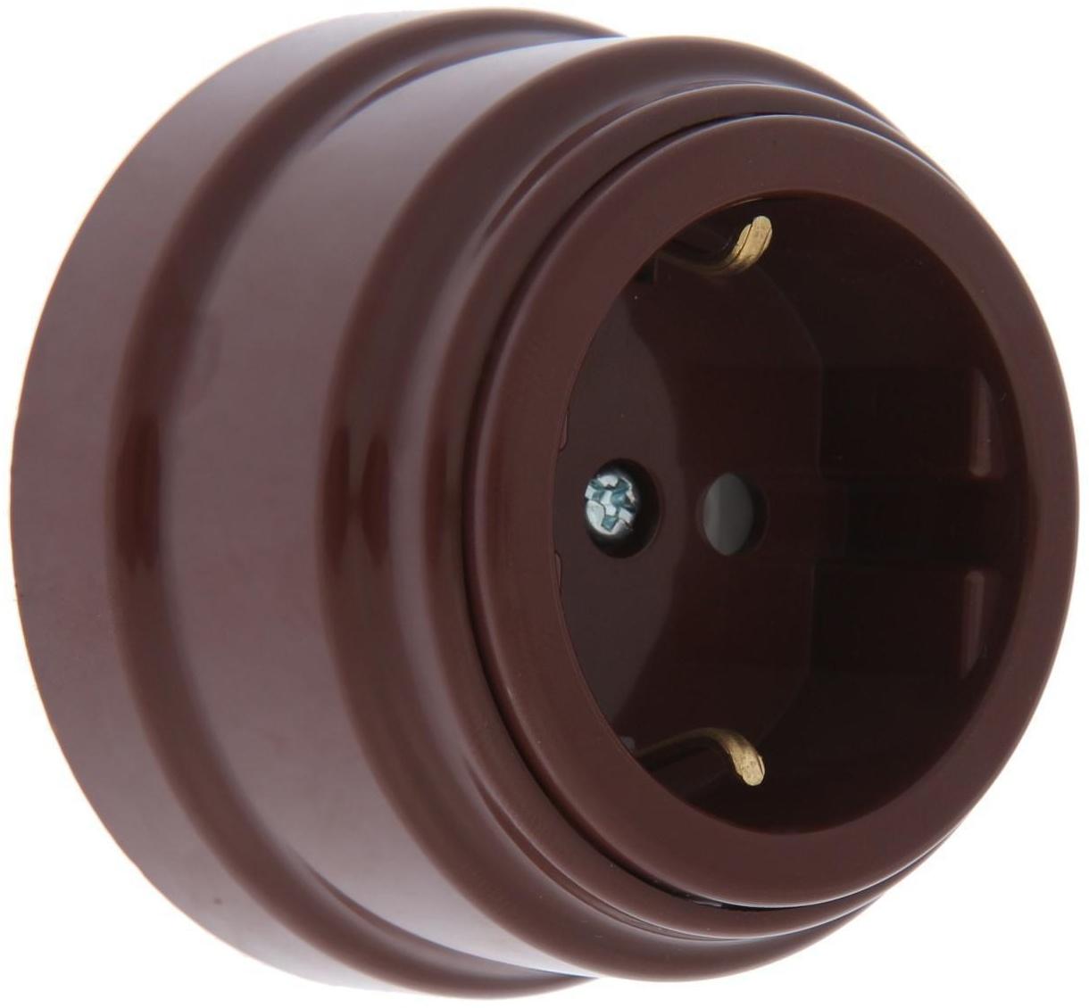 Розетка BYLECTRICA Ретро РА16-0202, 16А, одномест., наруж., с з/к, без крышки, IP20, корич.