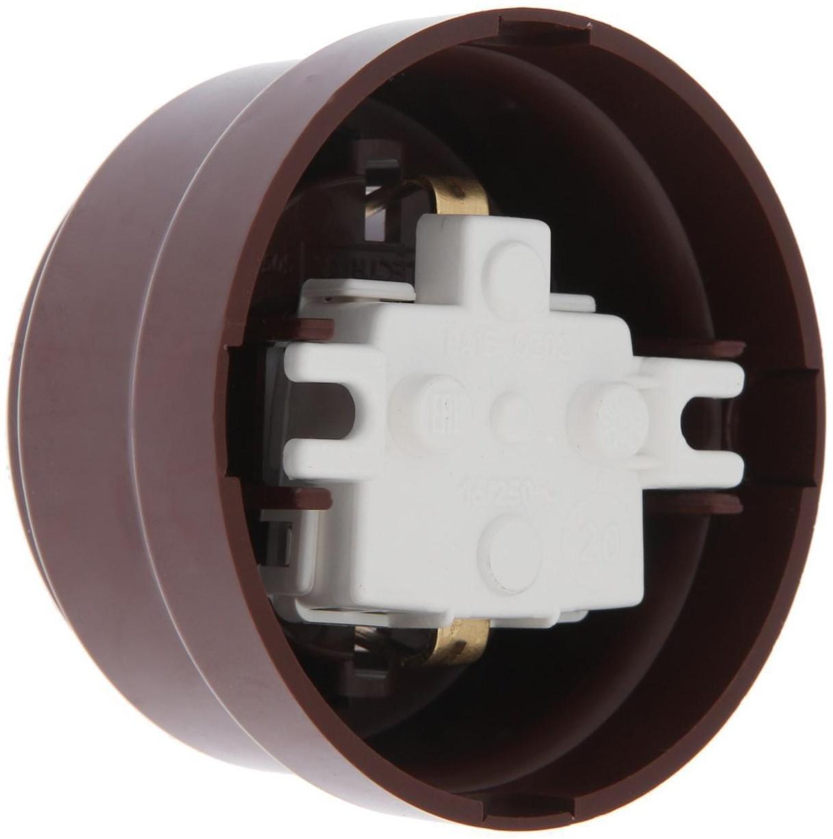 Розетка BYLECTRICA Ретро РА16-0202, 16А, одномест., наруж., с з/к, без крышки, IP20, корич.