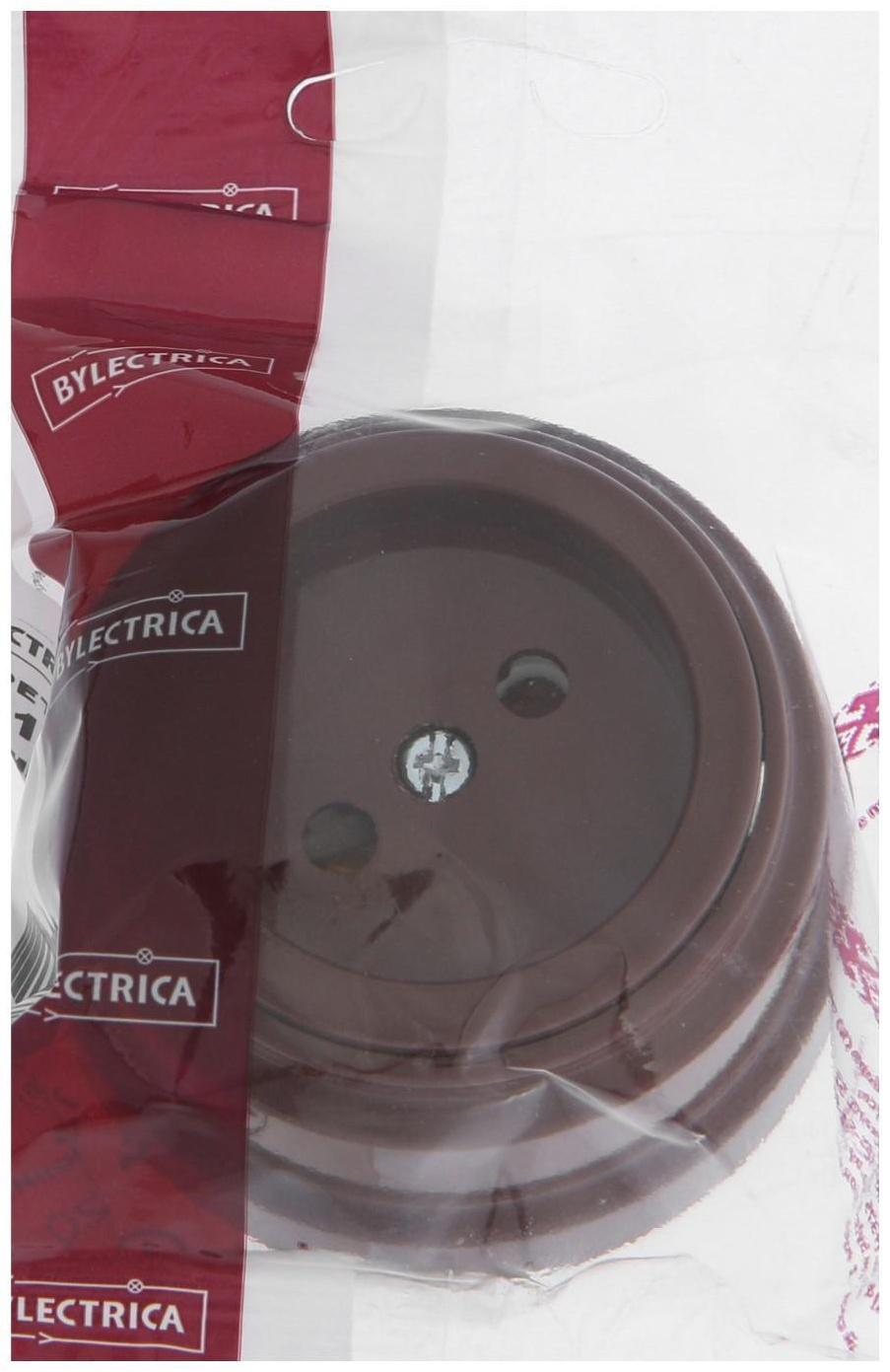 Розетка BYLECTRICA Ретро РА16-0205, 16А, одномест., наруж., без з/к, со штор., IP20, корич.