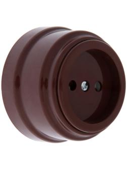 Розетка BYLECTRICA Ретро РА16-0205, 16А, одномест., наруж., без з/к, со штор., IP20, корич.