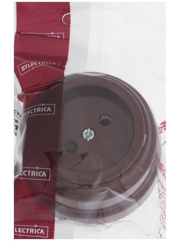 Розетка BYLECTRICA Ретро РА16-0205, 16А, одномест., наруж., без з/к, со штор., IP20, корич.