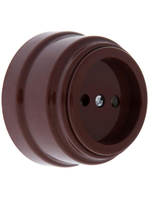 Розетка BYLECTRICA Ретро РА16-0205, 16А, одномест., наруж., без з/к, со штор., IP20, корич.