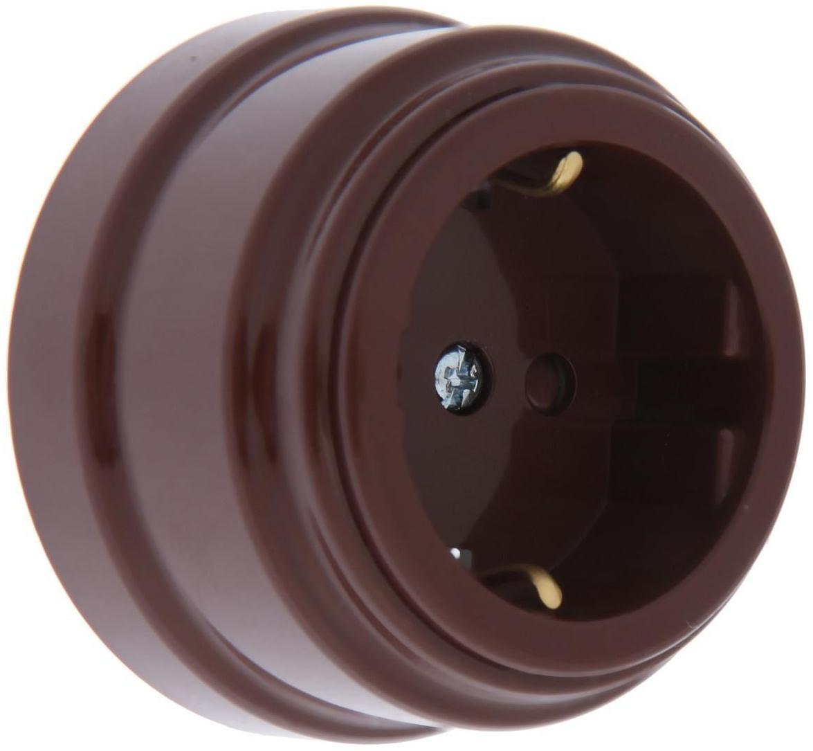 Розетка BYLECTRICA Ретро РА16-0206, 16А, одномест., наруж., с з/к, со штор., IP20, корич.