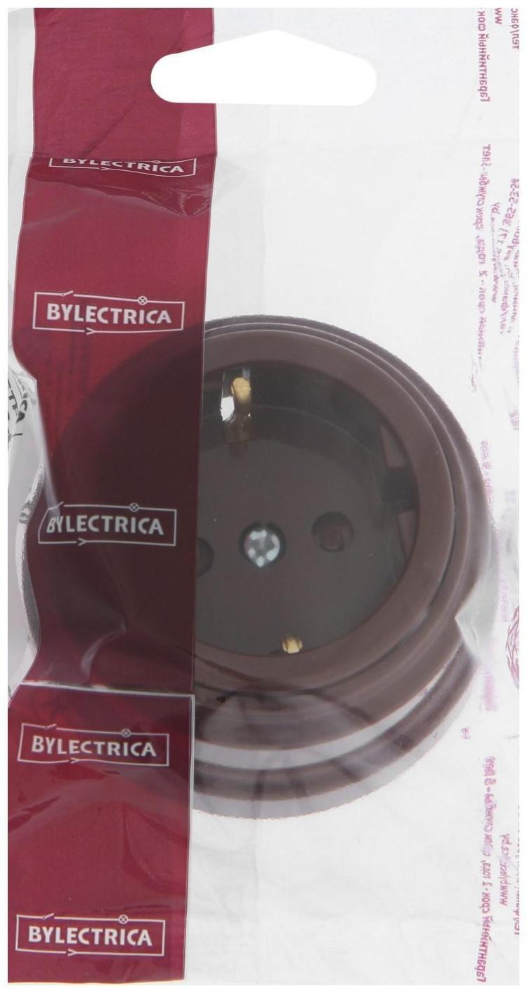 Розетка BYLECTRICA Ретро РА16-0206, 16А, одномест., наруж., с з/к, со штор., IP20, корич.